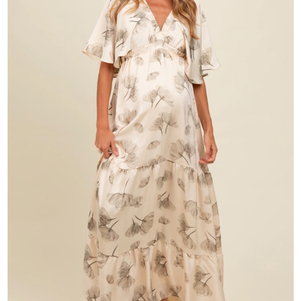 Pinkblush Cream Maxi Dress with Flutter Sleeves